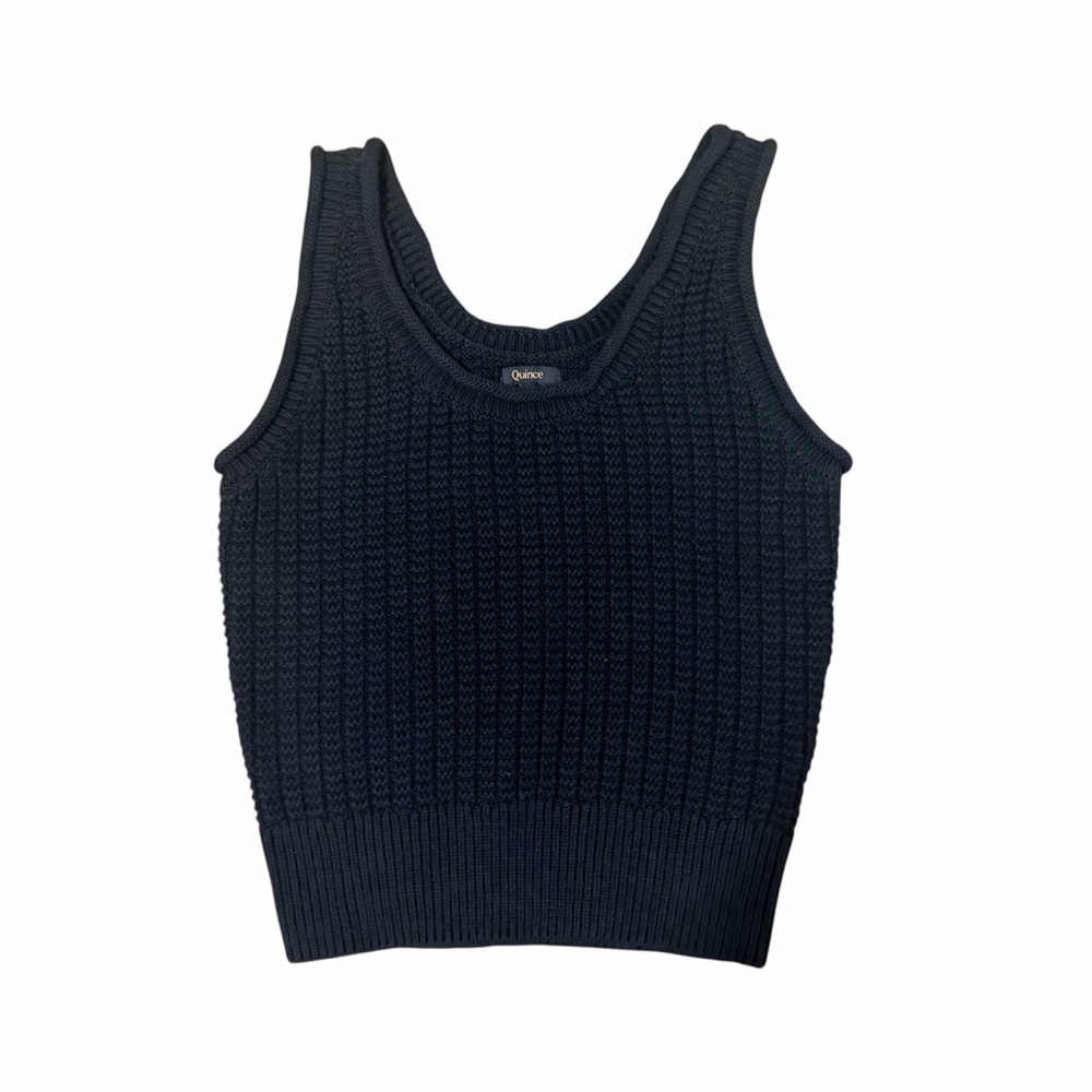 Quince 100% Organic Cotton Knit Tank Top Black Minimalist Capsule Closet Staple